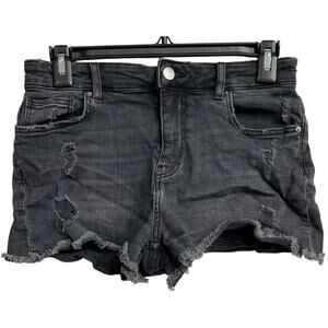 HM Shorts Women 4 Gray Denim Casual Mid Rise Distressed Ripped 2" Inseam